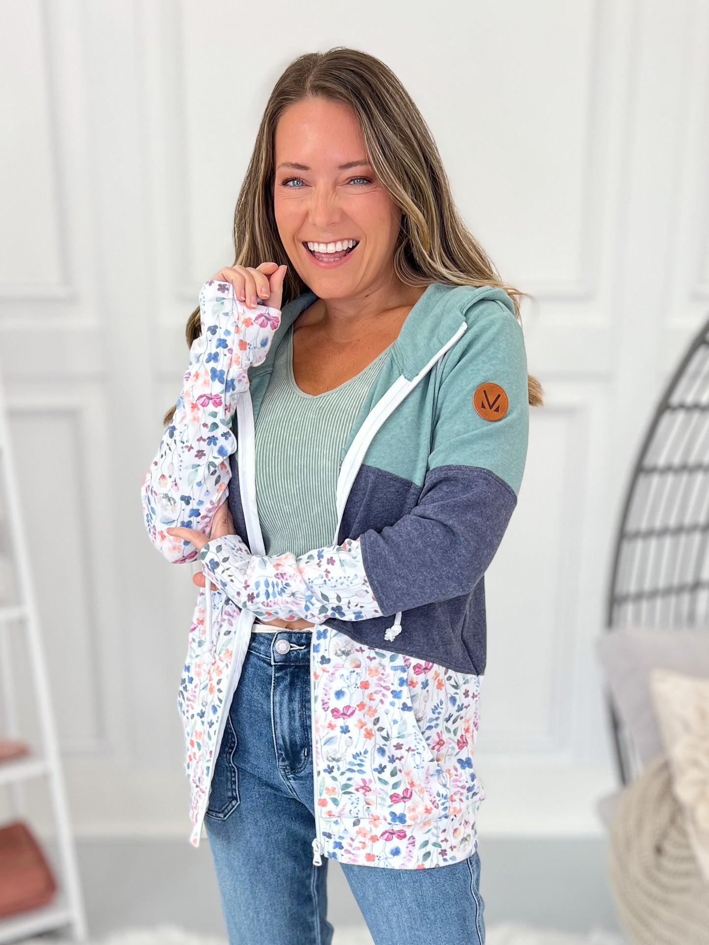 Colorblock Full Zip Hoodie - Floral Paradise - Final Sale