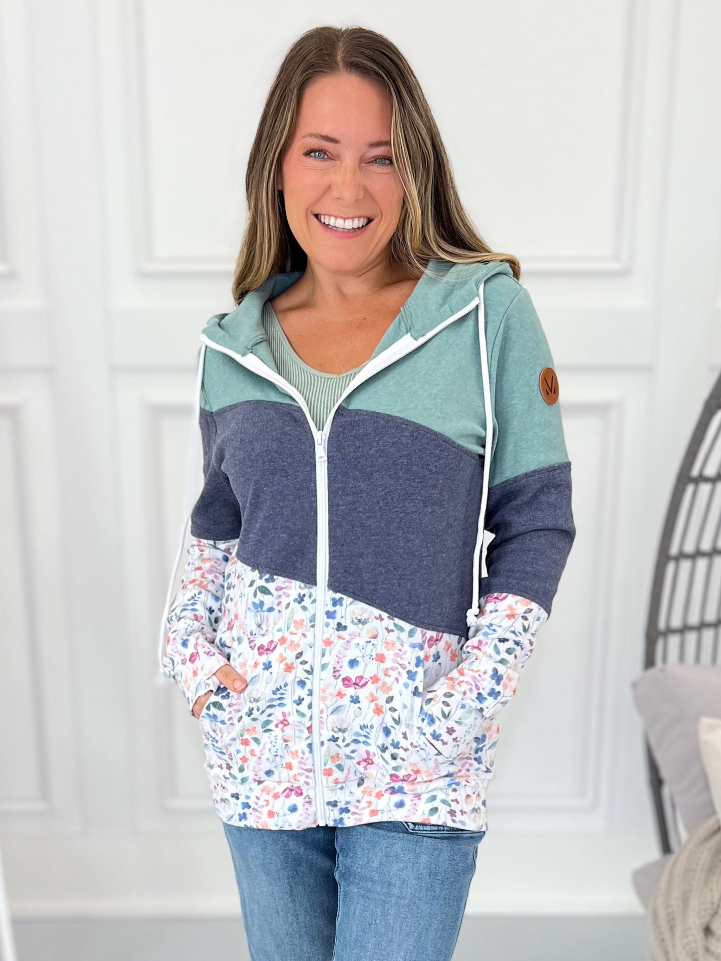 Colorblock Full Zip Hoodie - Floral Paradise - Final Sale