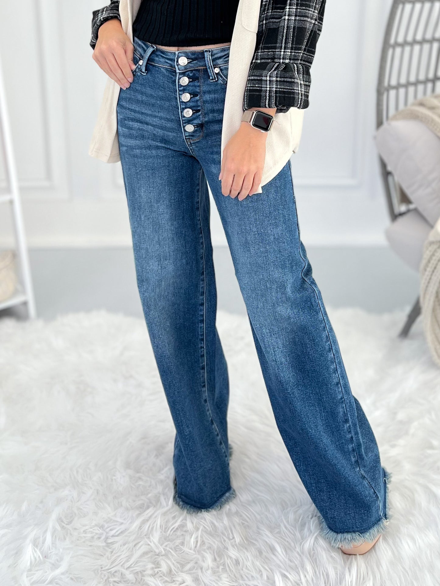 Fly By - Judy Blue Button Fly Column Straight Leg Jean