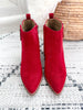 Corky's High Standard Block Heel Ankle Boot - Dark Red Faux Suede