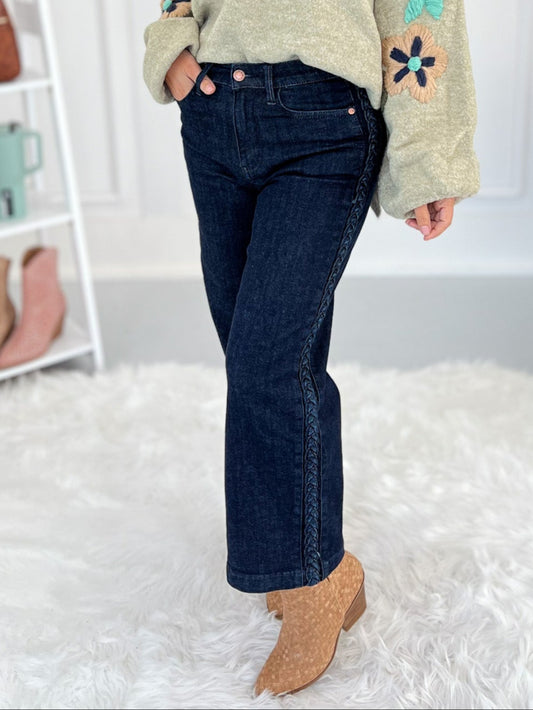 Short And Sweet - Judy Blue Braided Side Seam Cropped Wide Jeans
