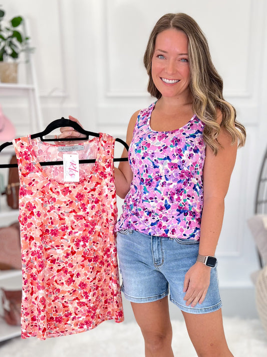 Luxe Crewneck Tank - Floral Abstract - Final Sale