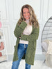 Stay With It Popcorn Crochet Cardigan - Olive