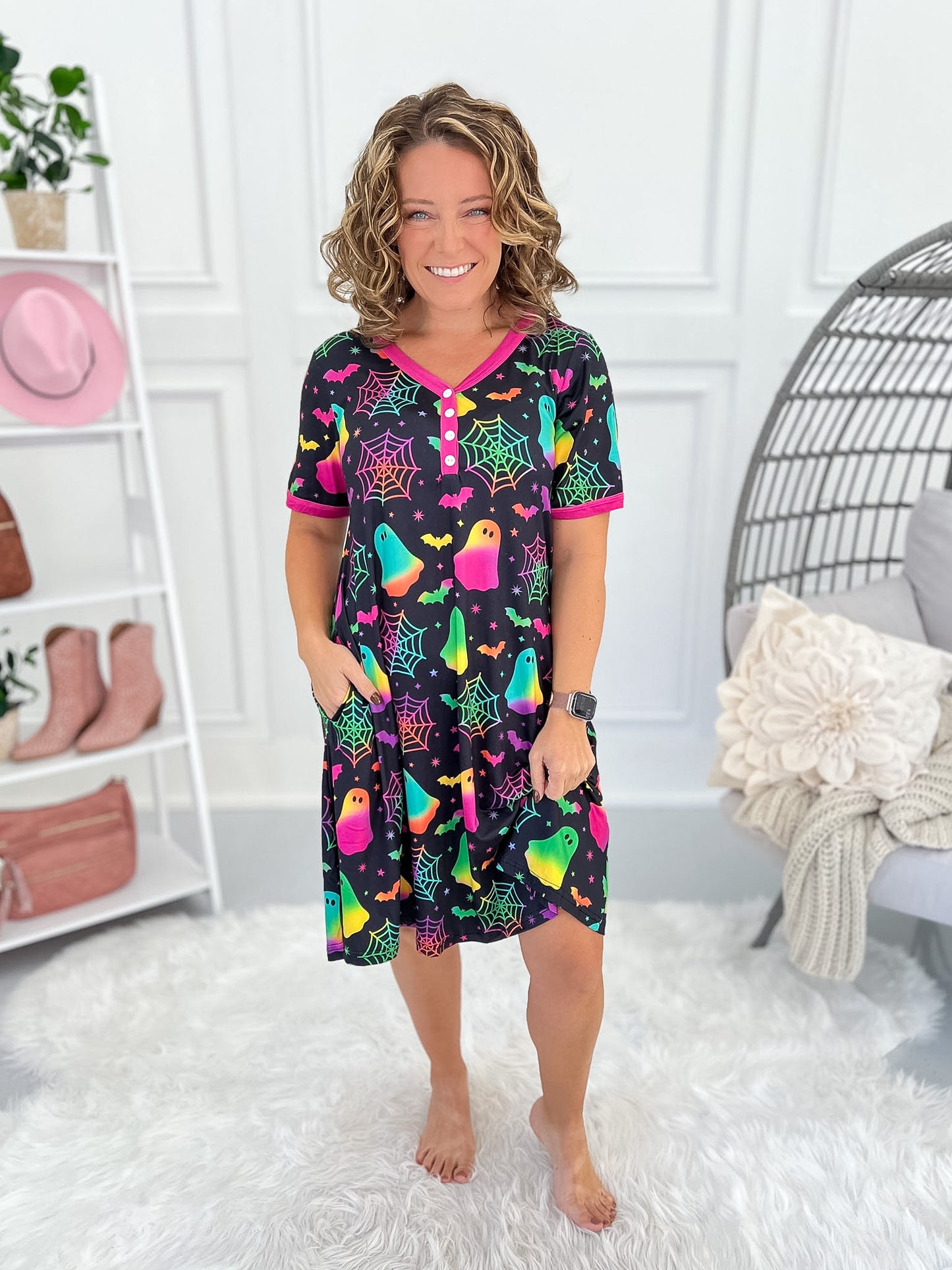 Crazy Soft Pajama Dress - Spooky Nights