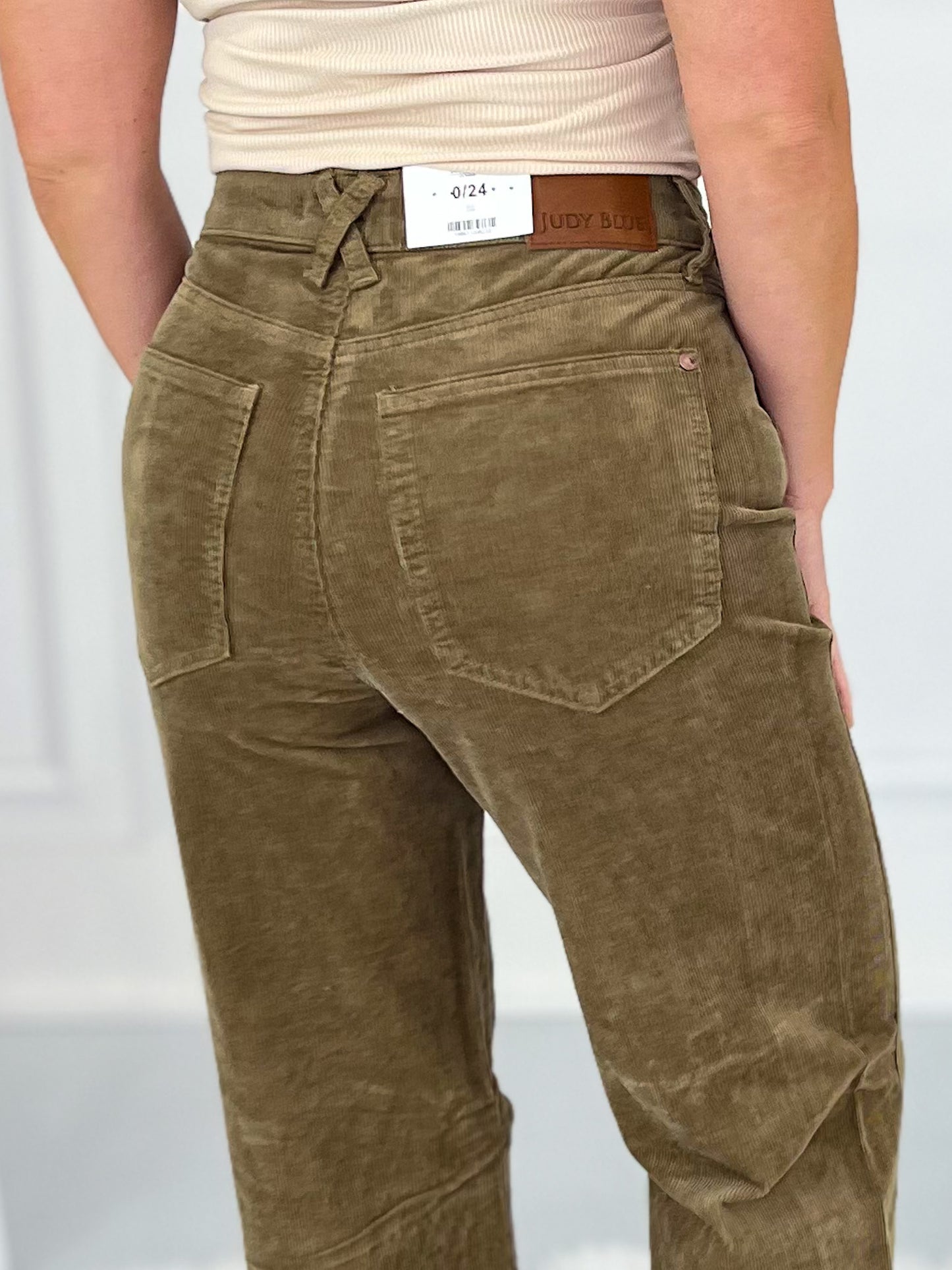 Strike A Cord - Judy Blue Olive Corduroy Retro Wide Leg Jean