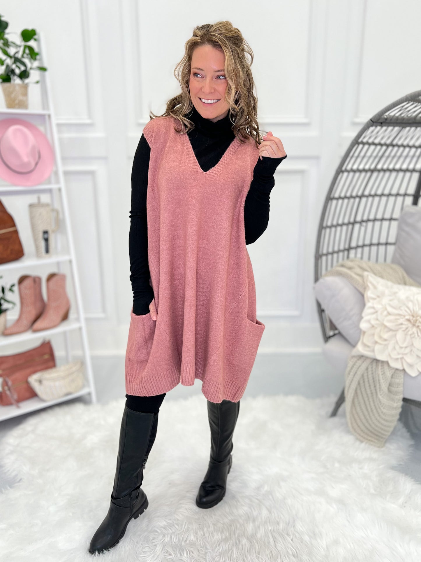 On The Soft Side Sweater Vest - Rose