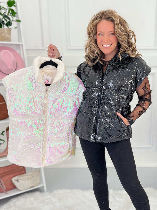 Sure To Shine Sequin Puffer Vest