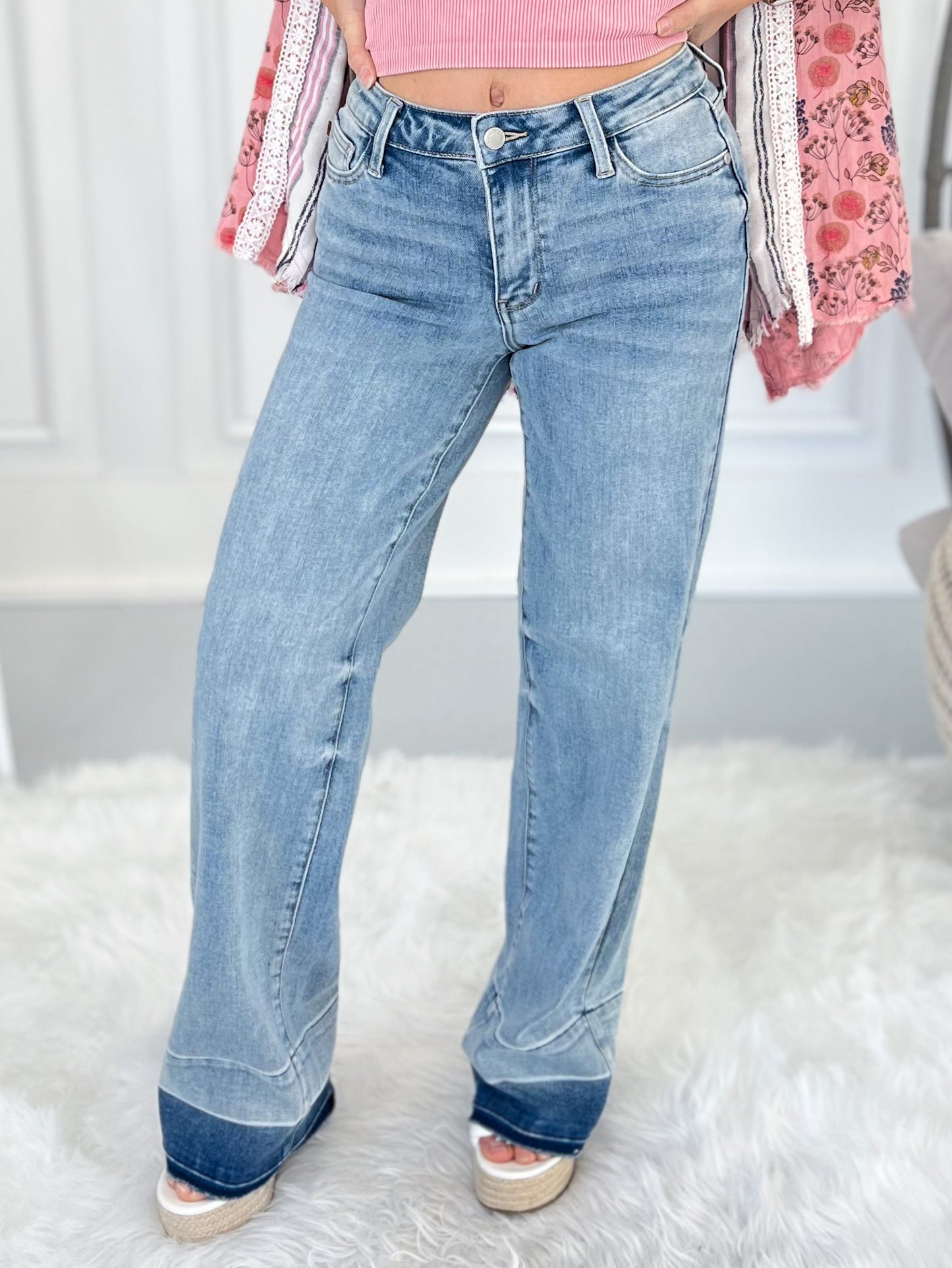 Crazy In Love - Judy Blue Release Hem Wide Leg Jean - Final Sale