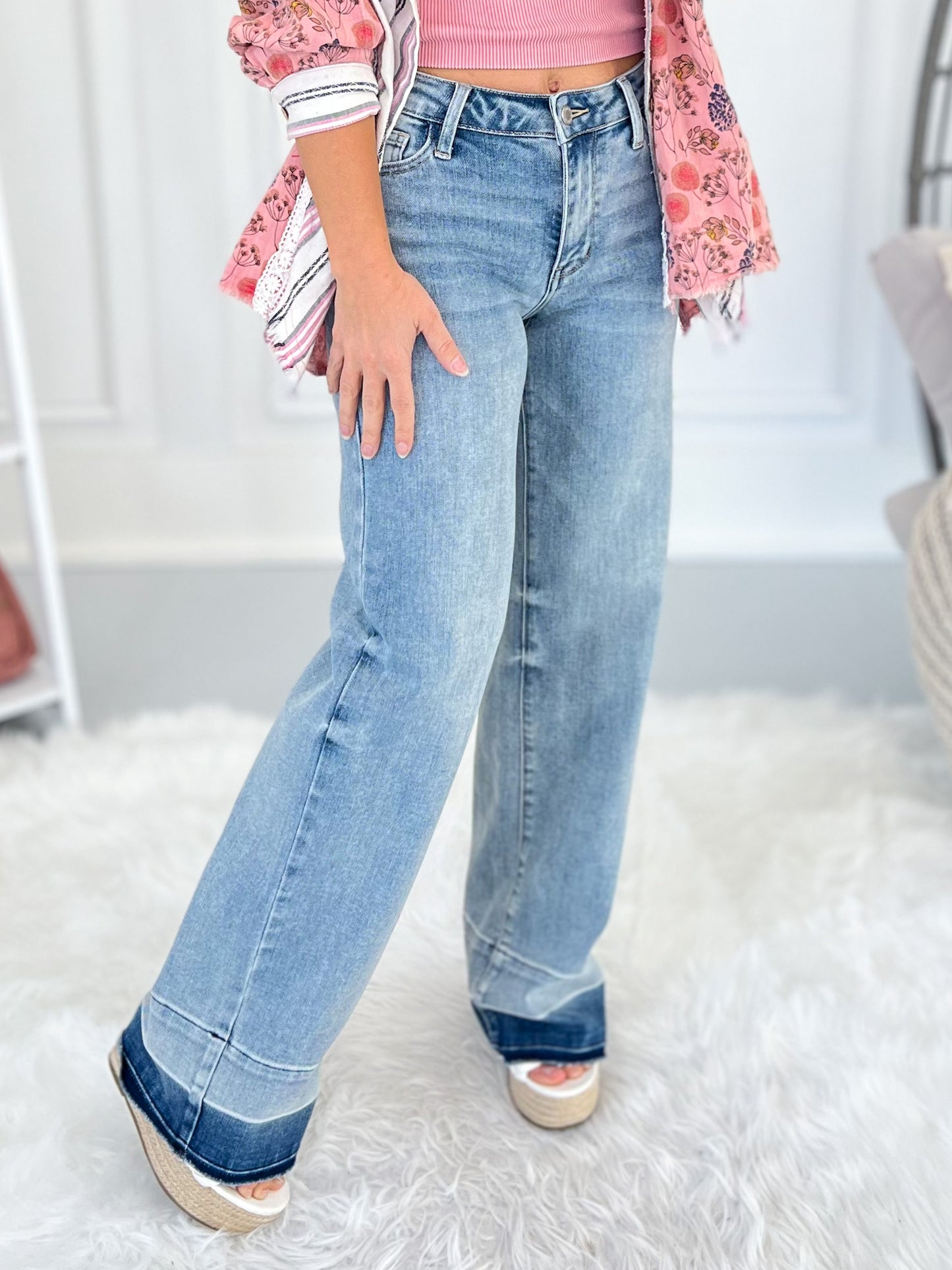 Crazy In Love - Judy Blue Release Hem Wide Leg Jean - Final Sale