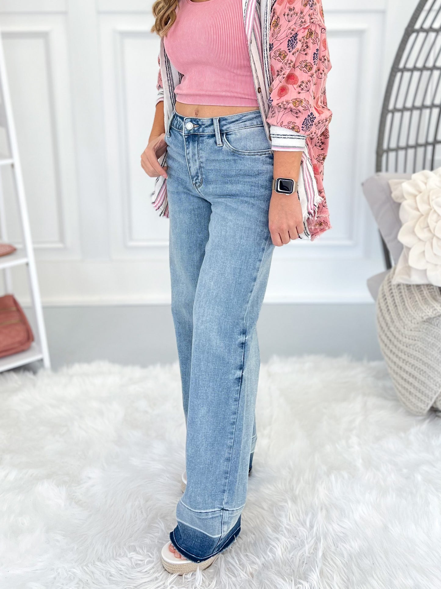 Crazy In Love - Judy Blue Release Hem Wide Leg Jean - Final Sale