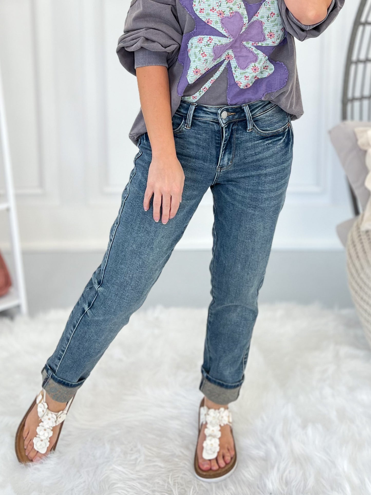Retro Soul - Judy Blue Side Panel Cuffed Boyfriend Jean