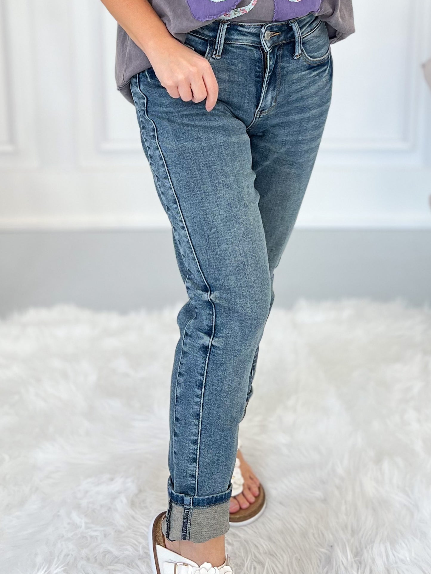 Retro Soul - Judy Blue Side Panel Cuffed Boyfriend Jean