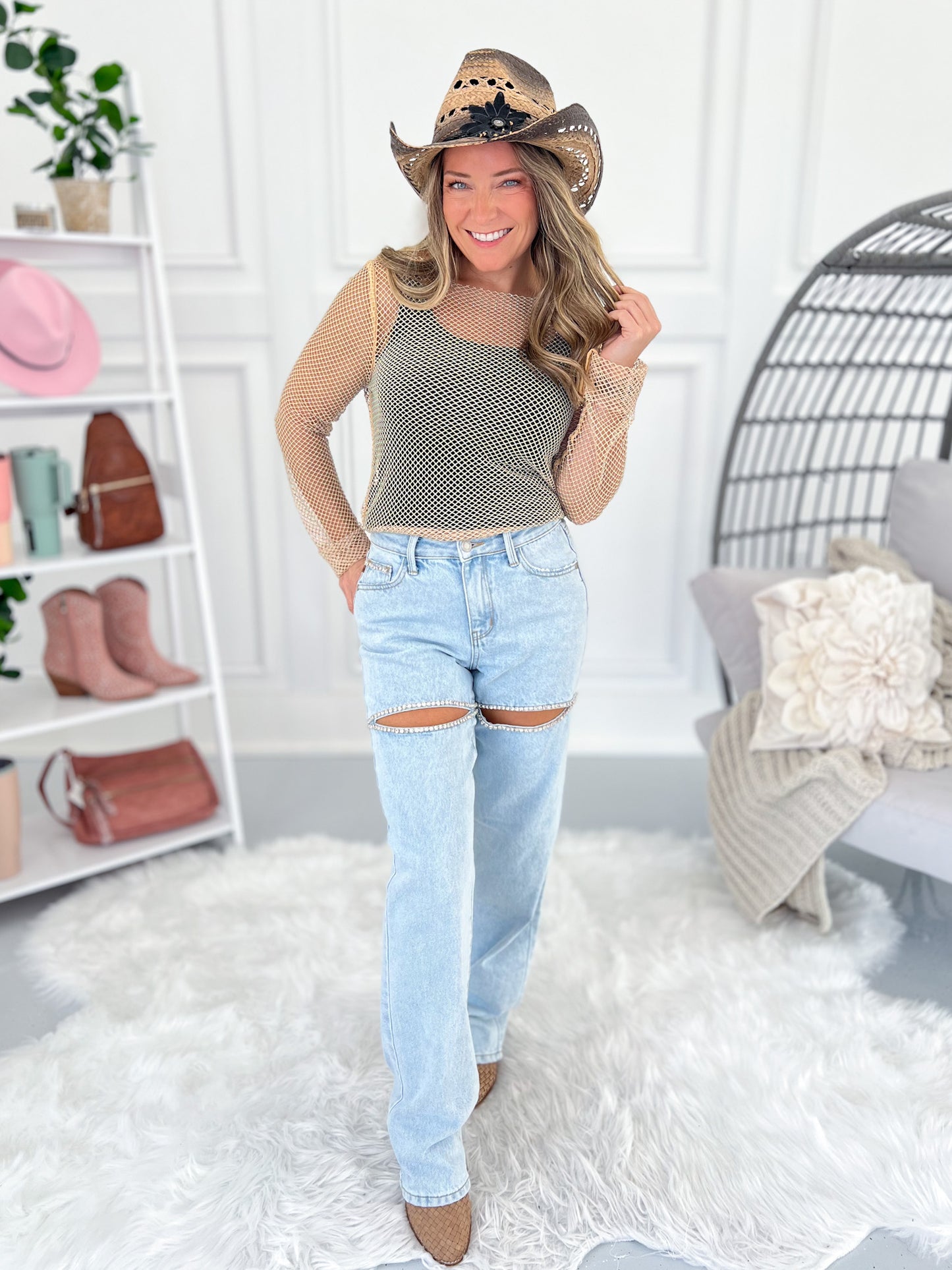 Shine On Me - Judy Blue Rigid Magic Rhinestone Slit Detail Straight Jeans