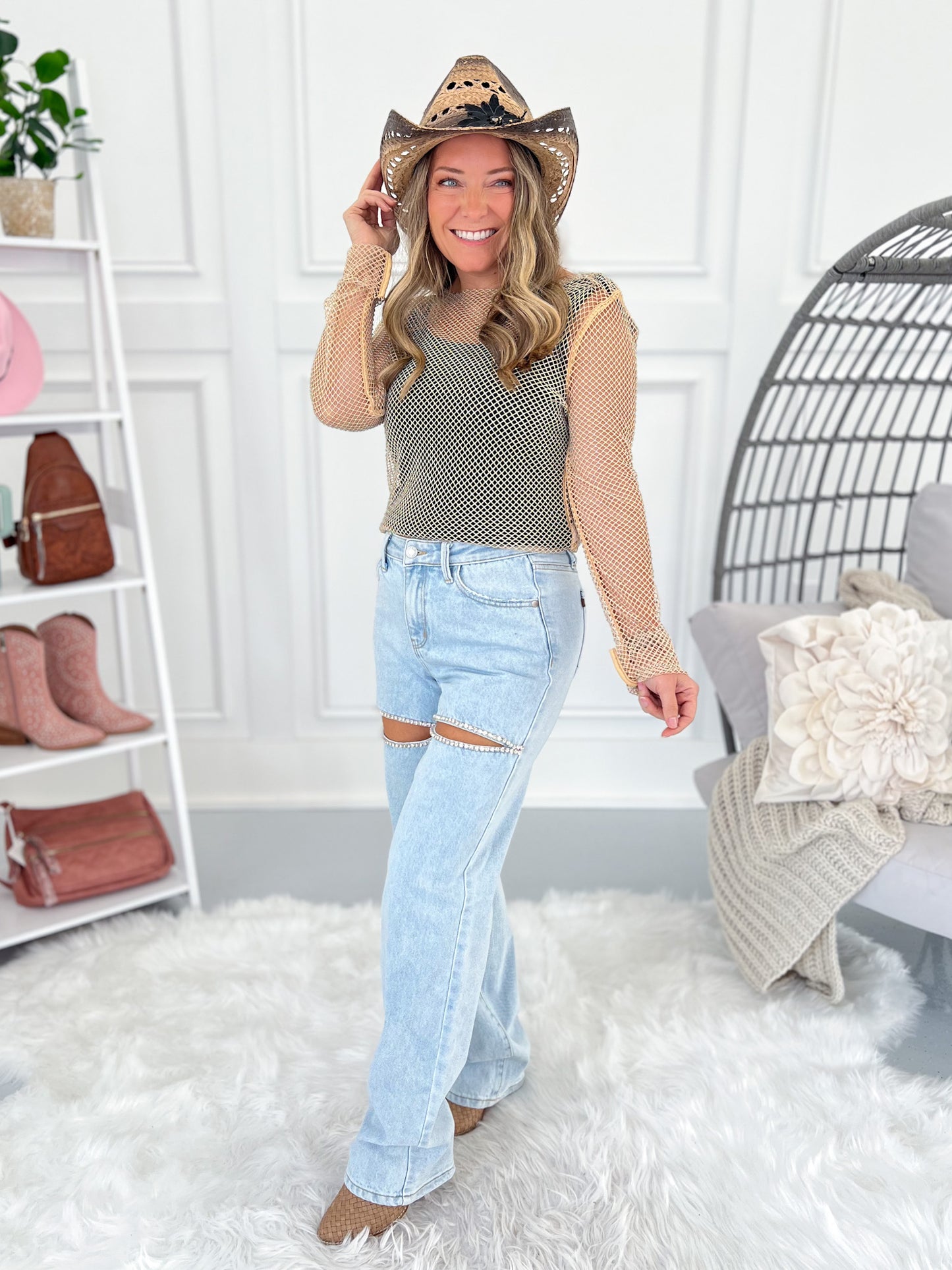Shine On Me - Judy Blue Rigid Magic Rhinestone Slit Detail Straight Jeans