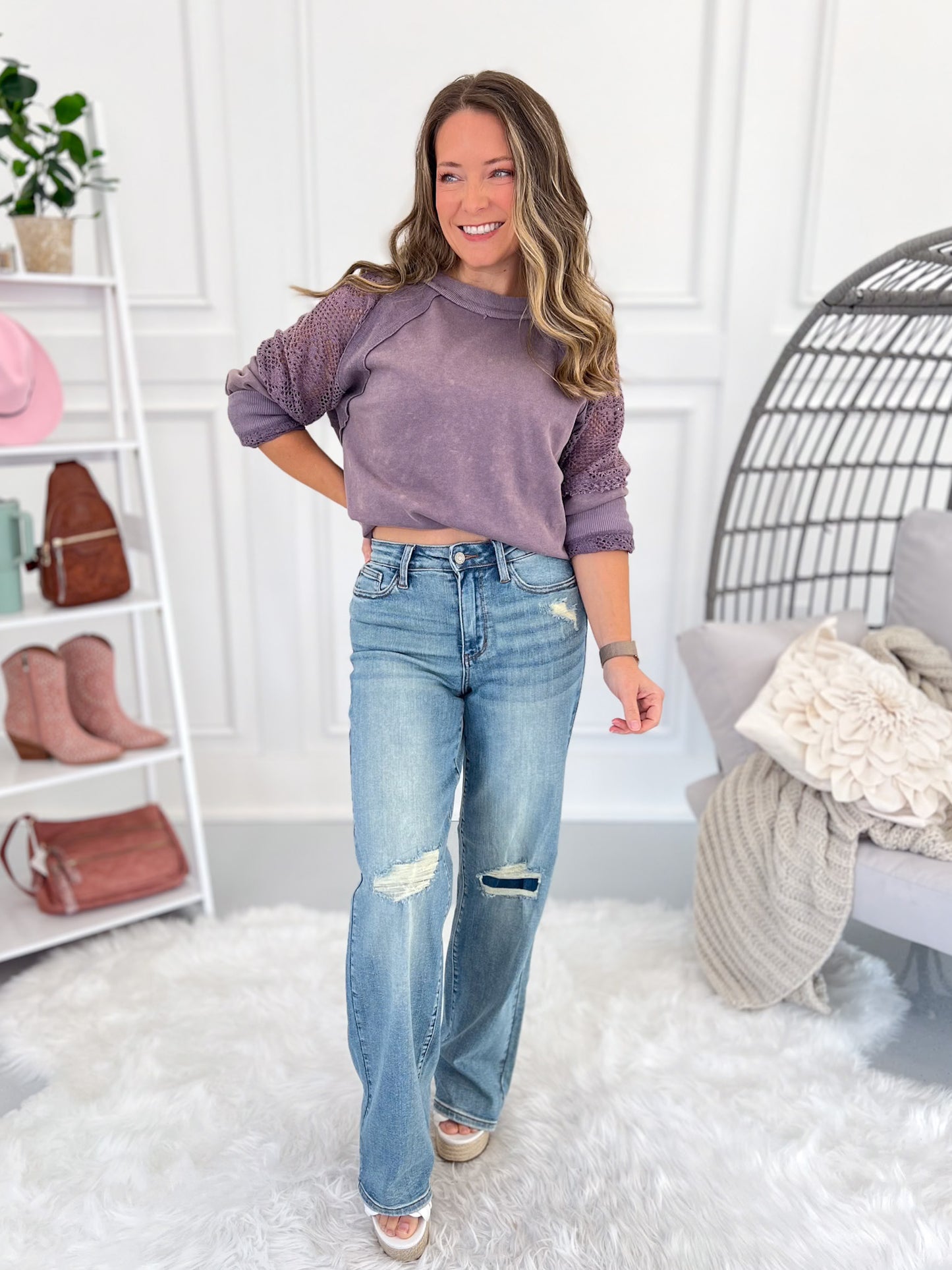 Knee Deep - Judy Blue Patched Straight Leg Jean