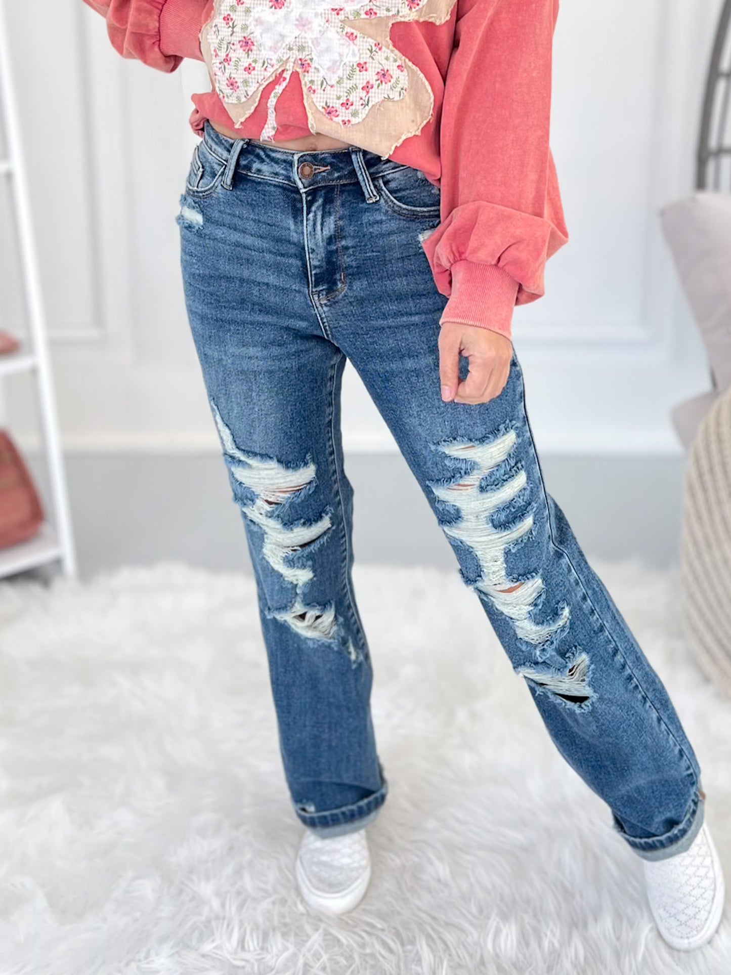 Worn Wild - Judy Blue Heavy Destroyed Straight Leg Jeans