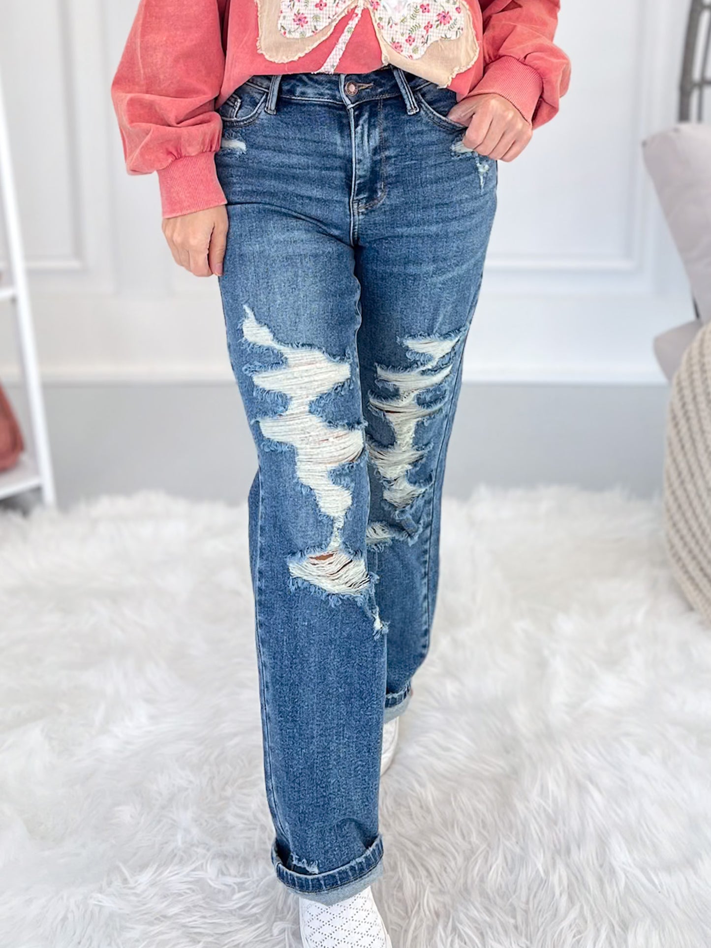Worn Wild - Judy Blue Heavy Destroyed Straight Leg Jeans