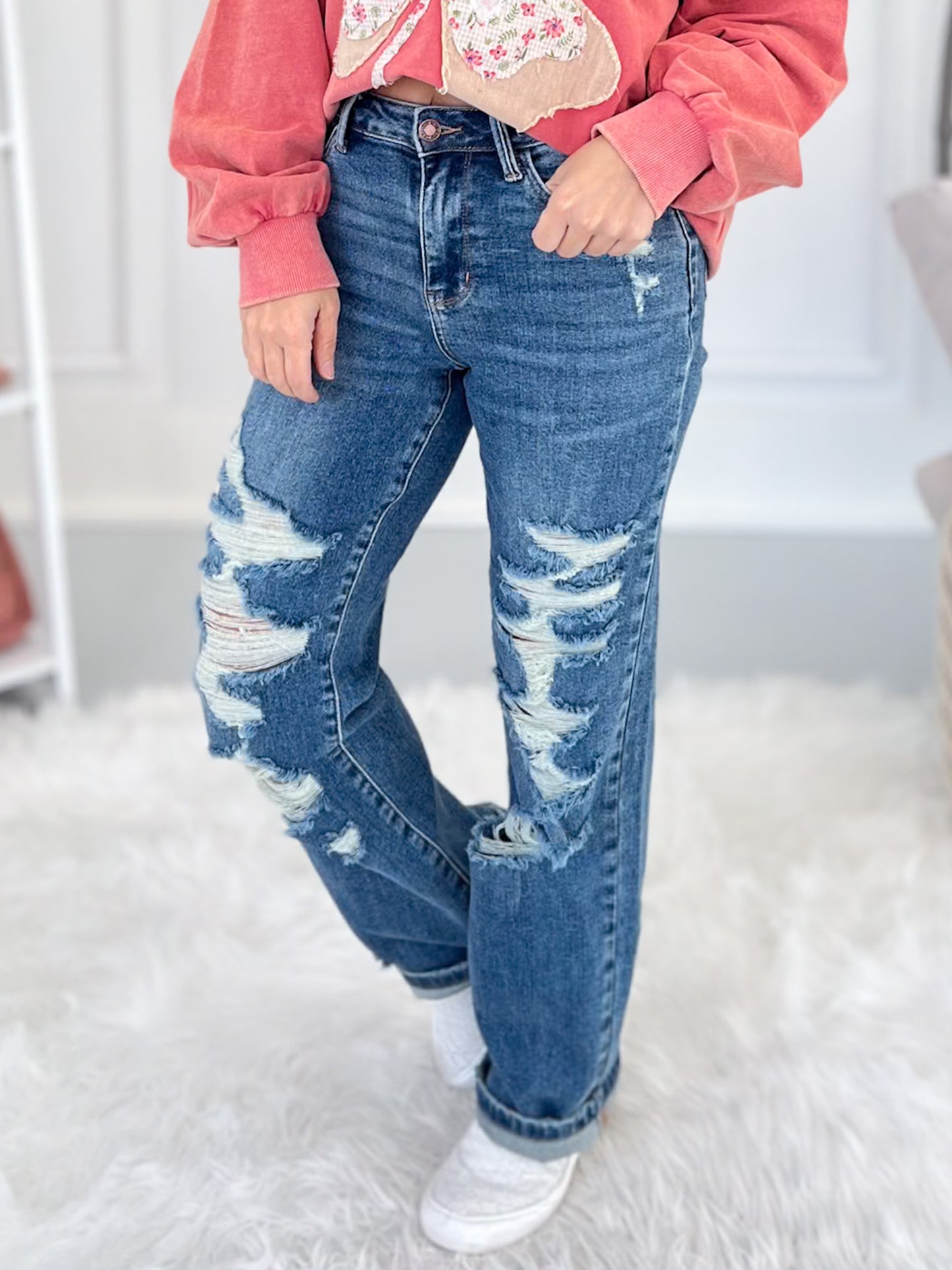 Worn Wild - Judy Blue Heavy Destroyed Straight Leg Jeans