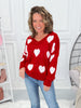 Lovely Hearts Knit Top - Red