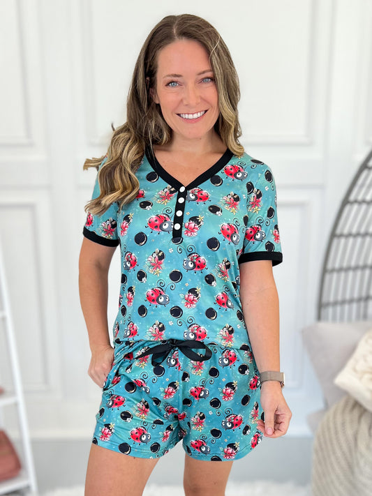 Crazy Soft Pajama Shorts Set - Ladybugs - Final Sale