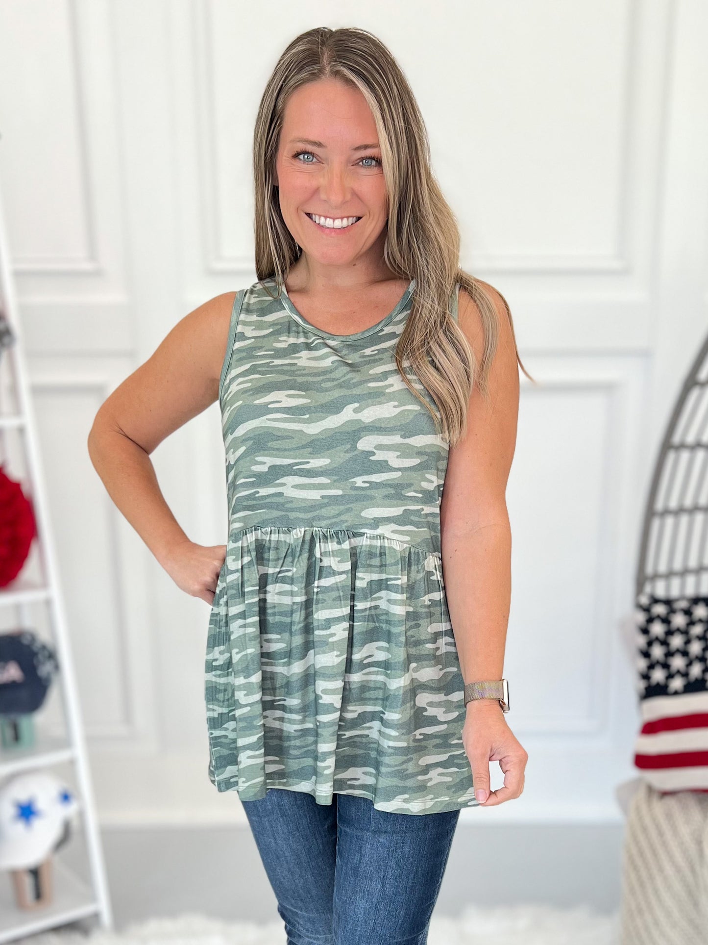 Renee Ruffle Tank - Camo - Final Sale