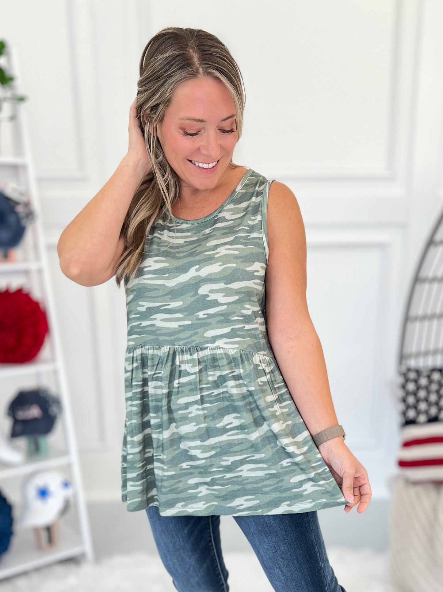 Renee Ruffle Tank - Camo - Final Sale