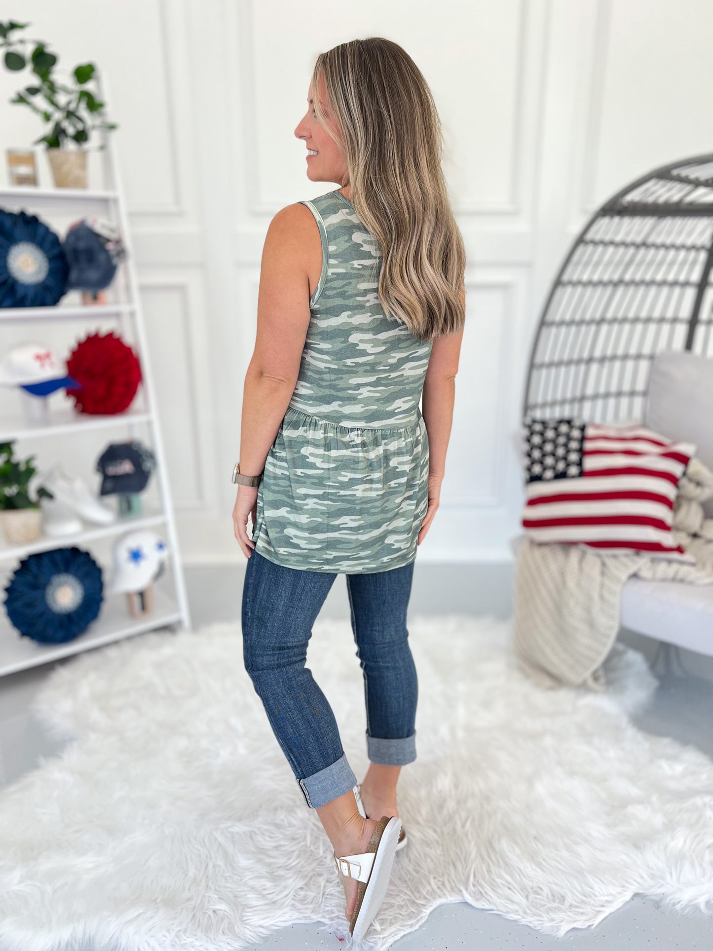 Renee Ruffle Tank - Camo - Final Sale