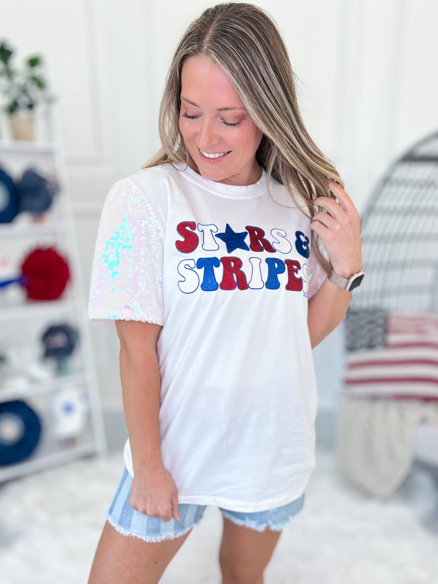 Stars Stripes Sparkle Graphic Tee