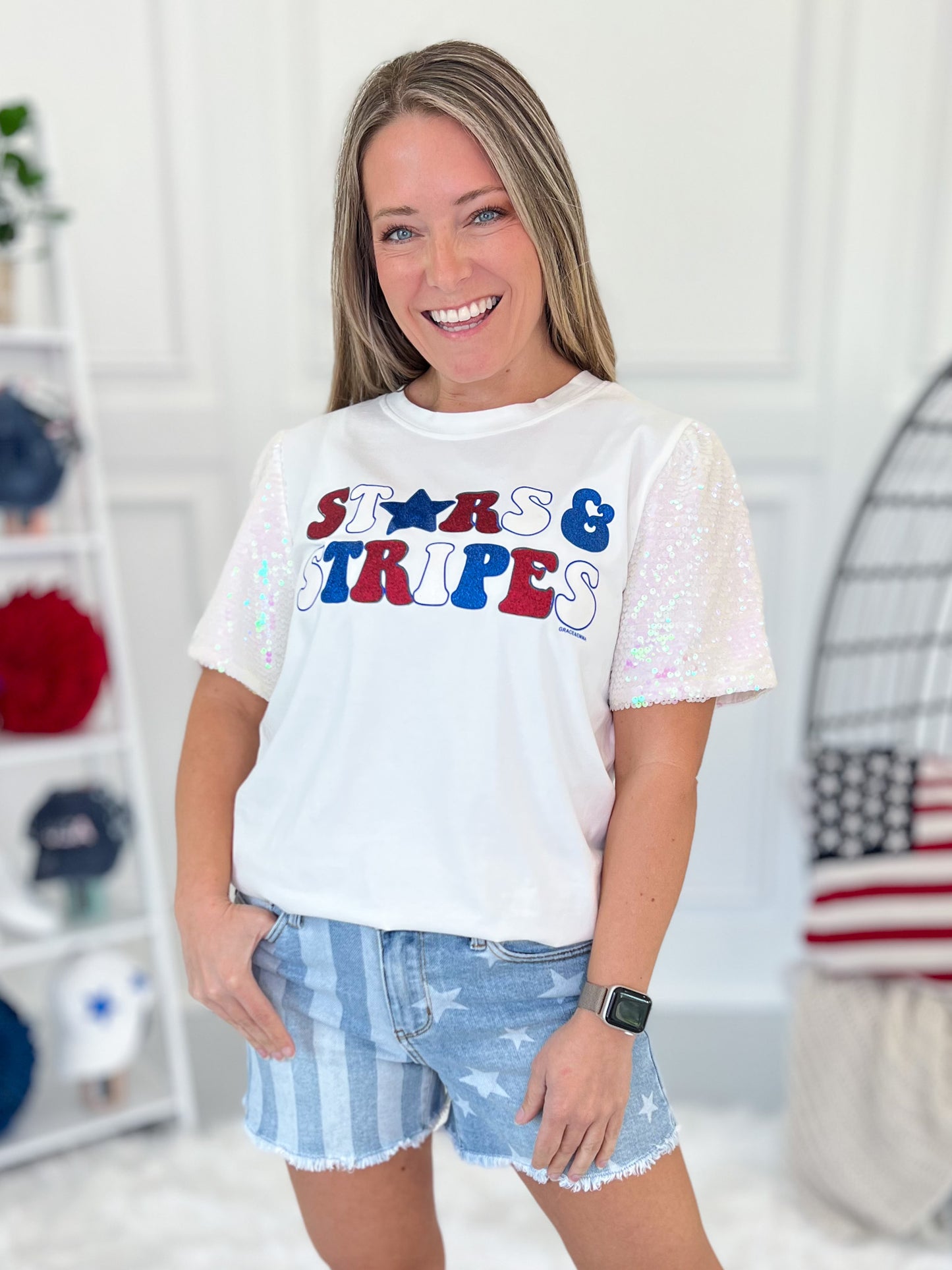 Stars Stripes Sparkle Graphic Tee