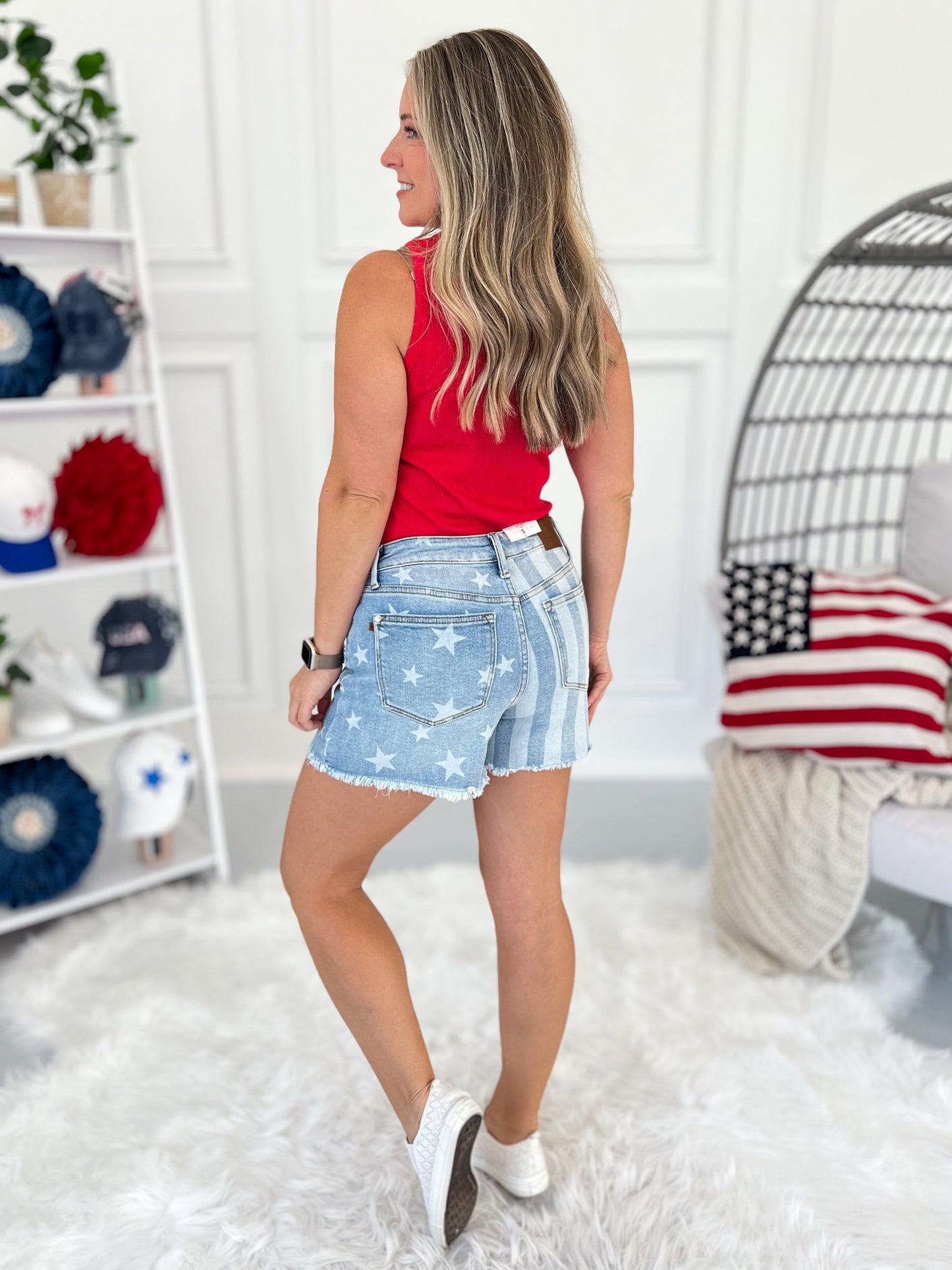 Faded Spirit - Judy Blue Stars & Stripes Frayed Hem Shorts