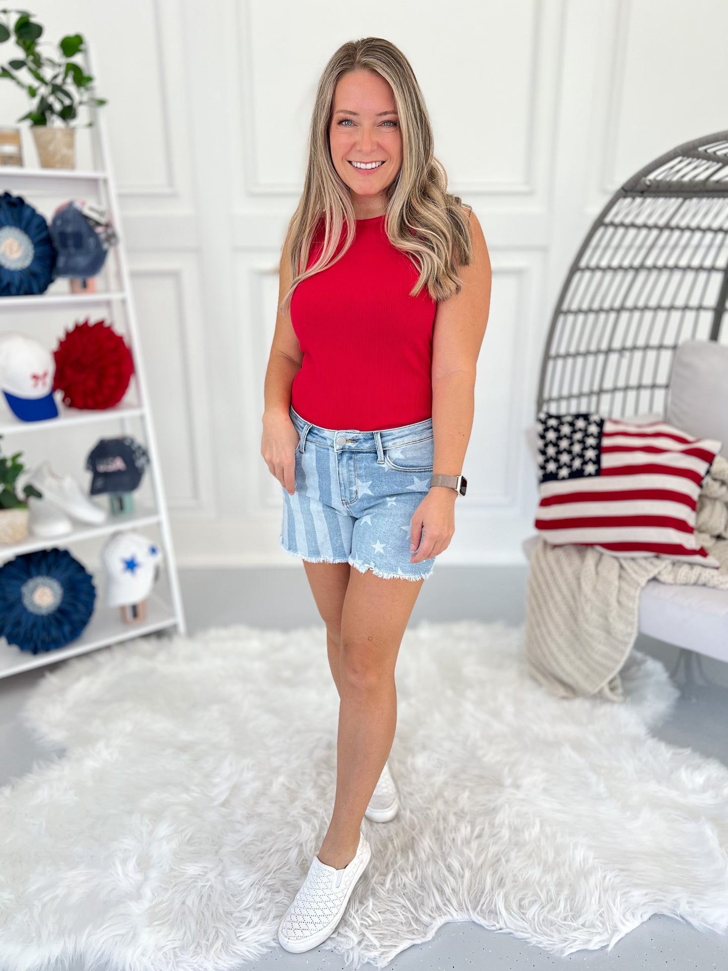 Faded Spirit - Judy Blue Stars & Stripes Frayed Hem Shorts
