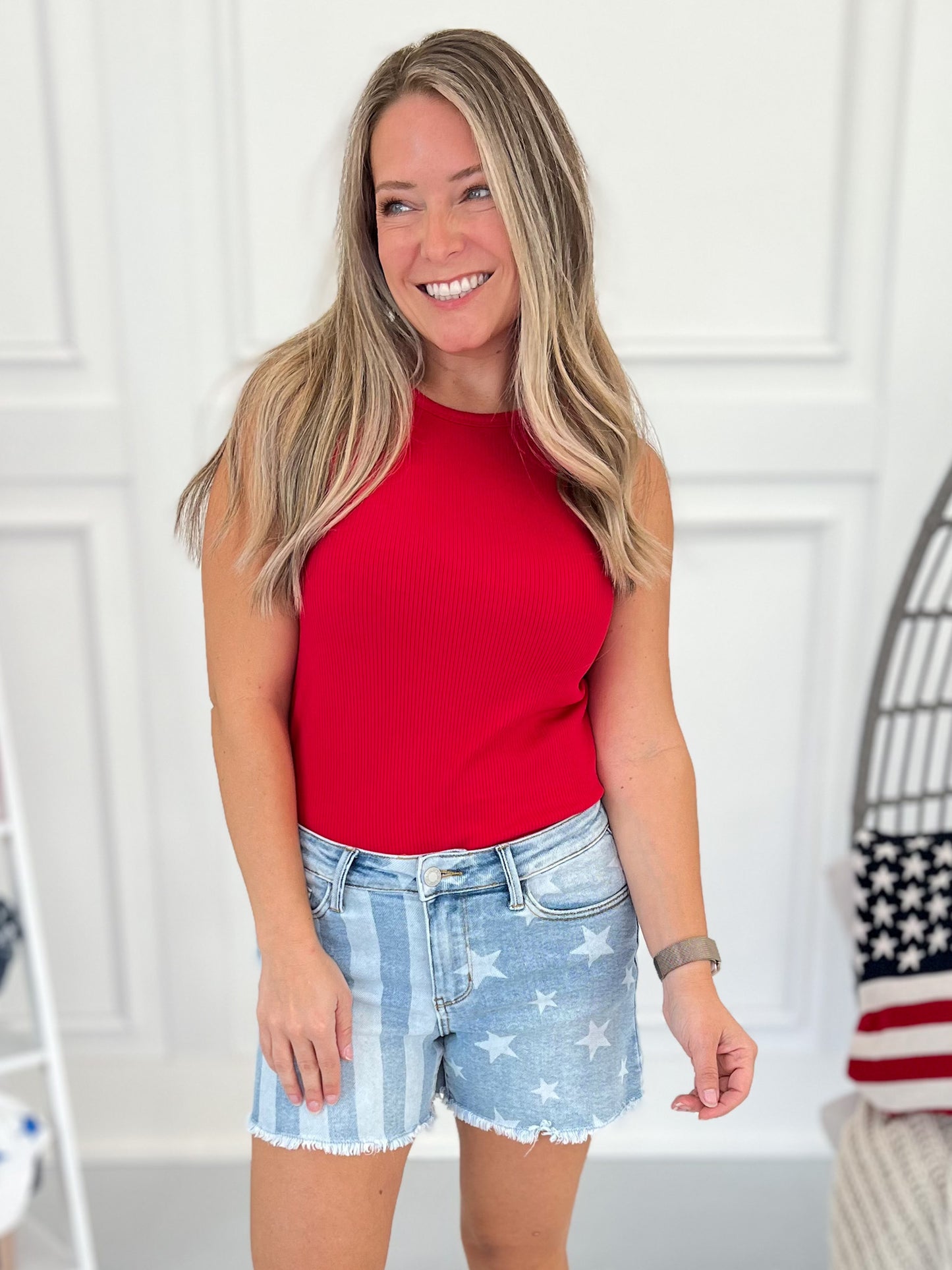 Faded Spirit - Judy Blue Stars & Stripes Frayed Hem Shorts