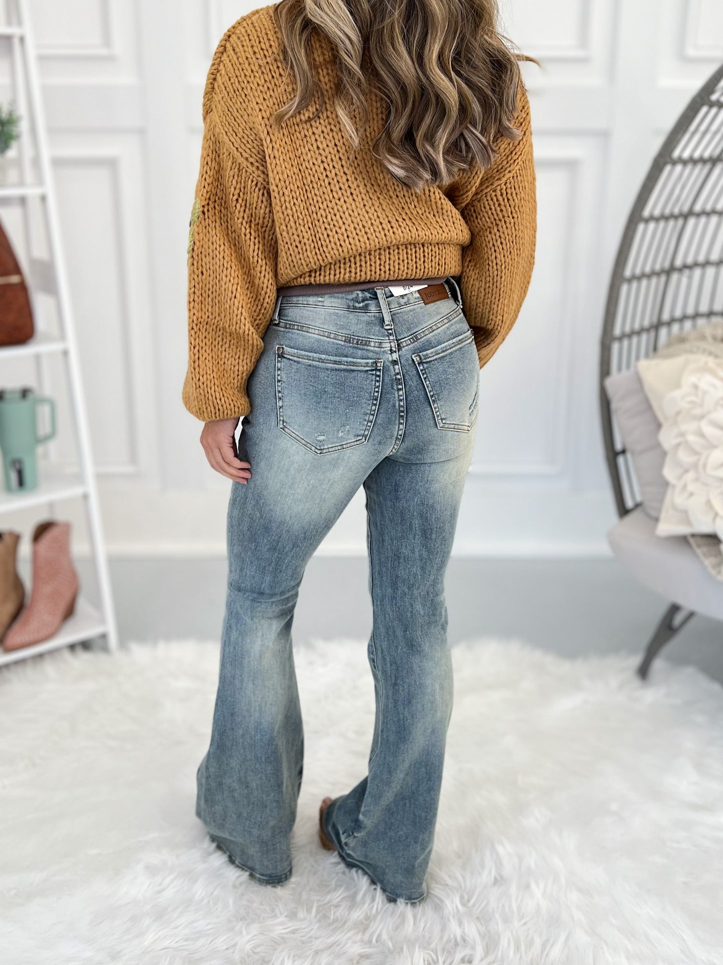 Just The Right Shade - Judy Blue Tinted Pin Tack Detail Flare Jeans