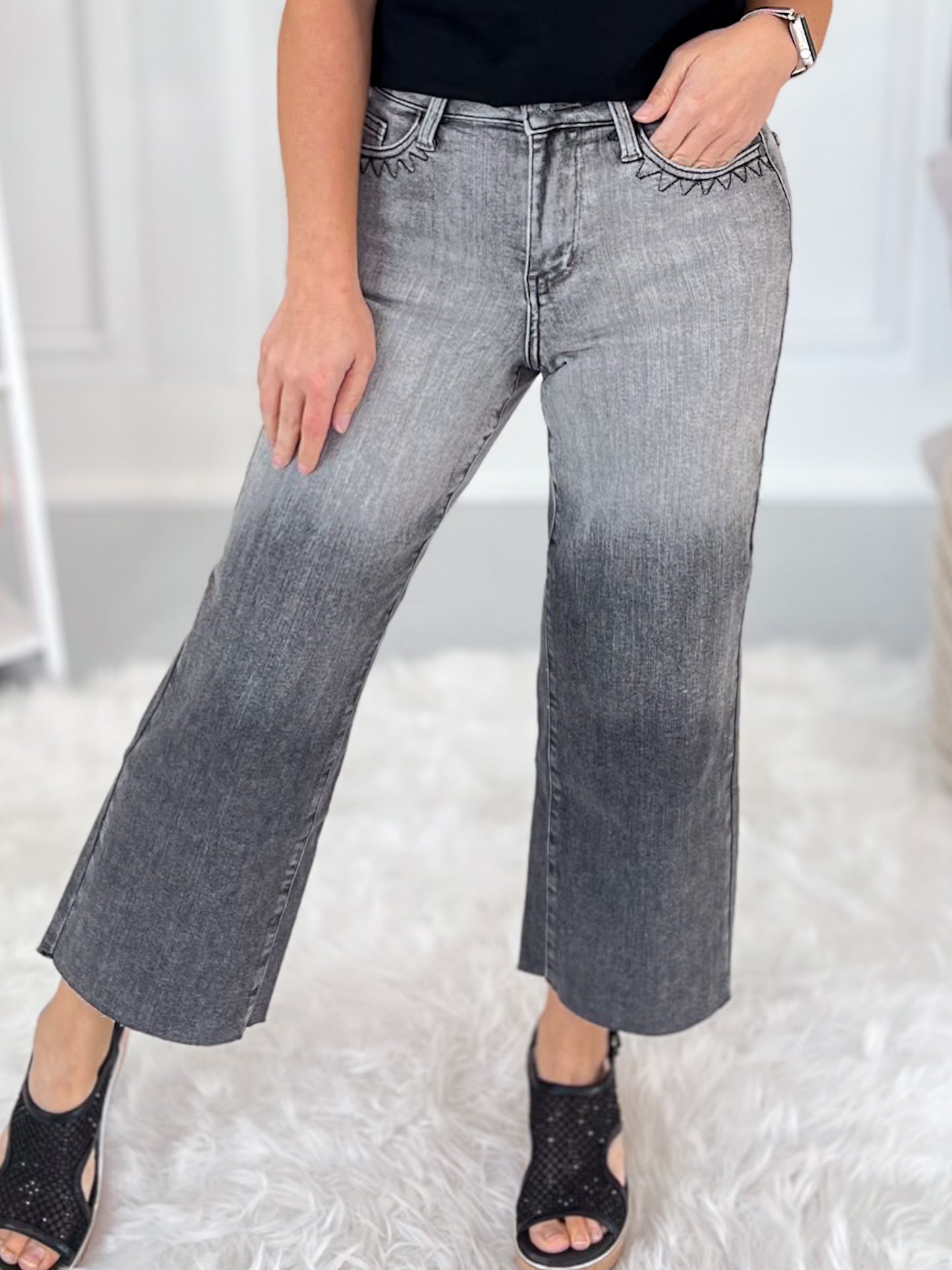 Grey Area - Judy Blue Vintage Crop Wide Leg Jean