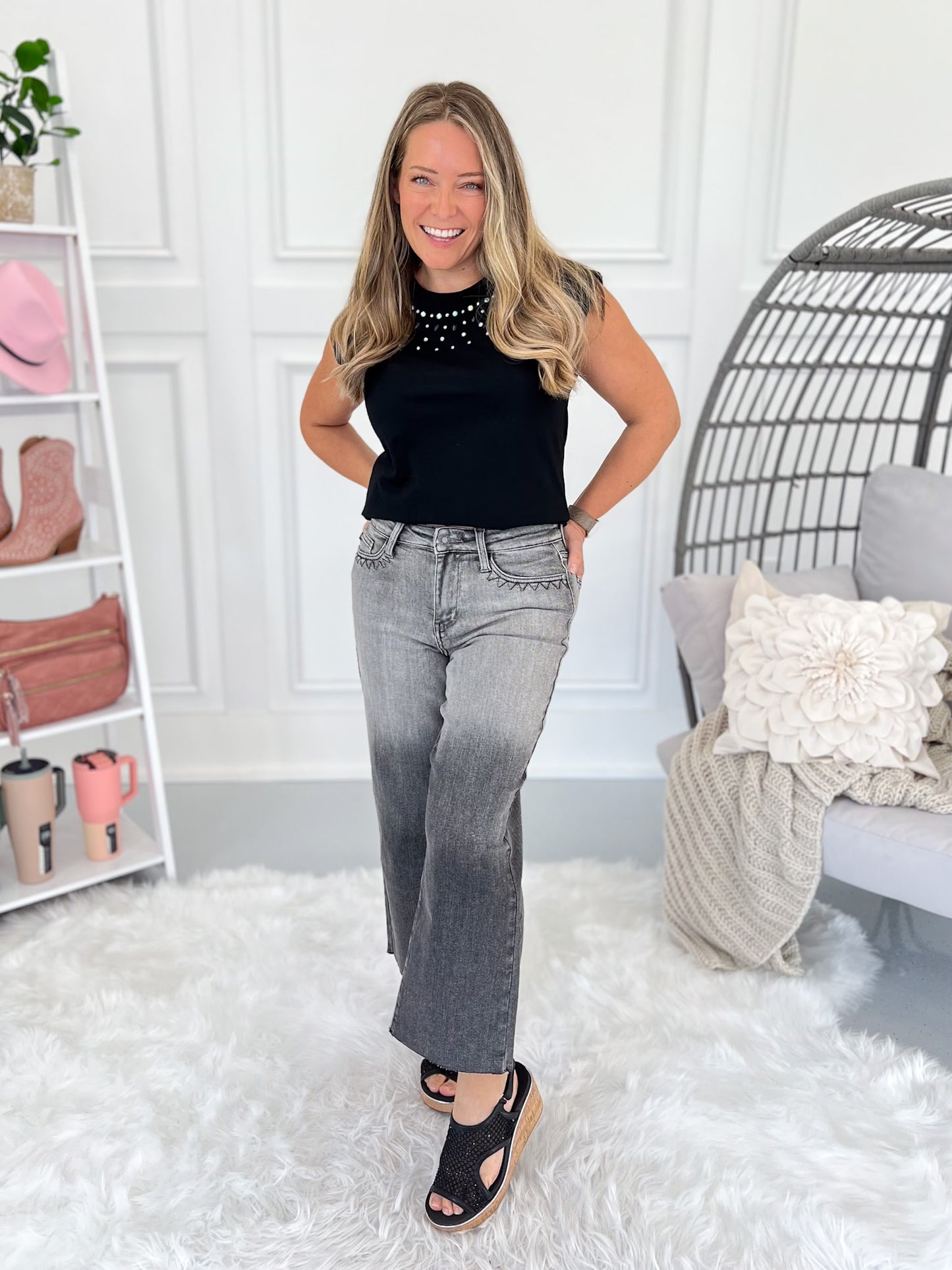 Grey Area - Judy Blue Vintage Crop Wide Leg Jean