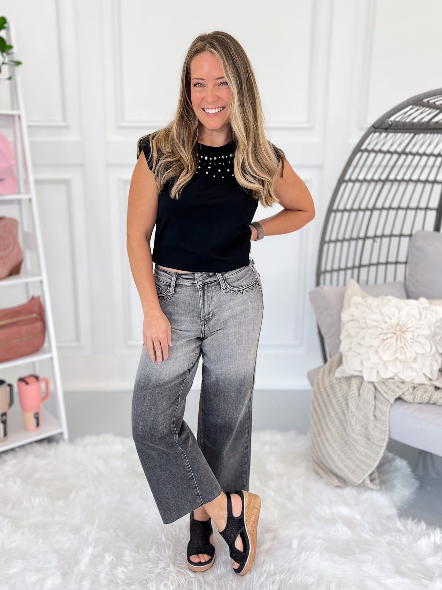 Grey Area - Judy Blue Vintage Crop Wide Leg Jean