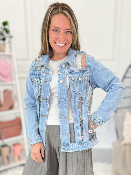 Everlasting Bloom Mesh Denim Jacket