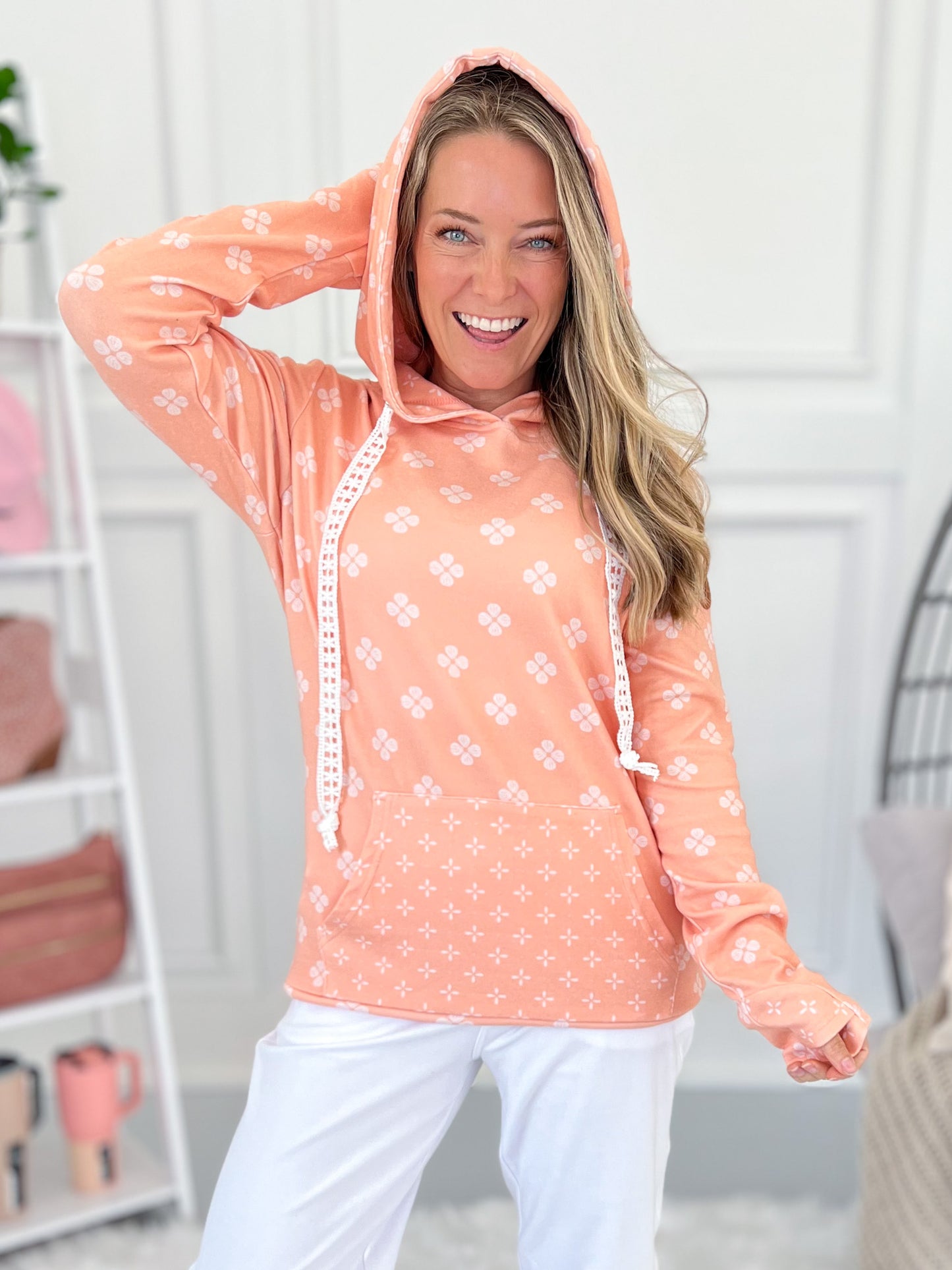 Hailey Pullover Hoodie - Coral Floral