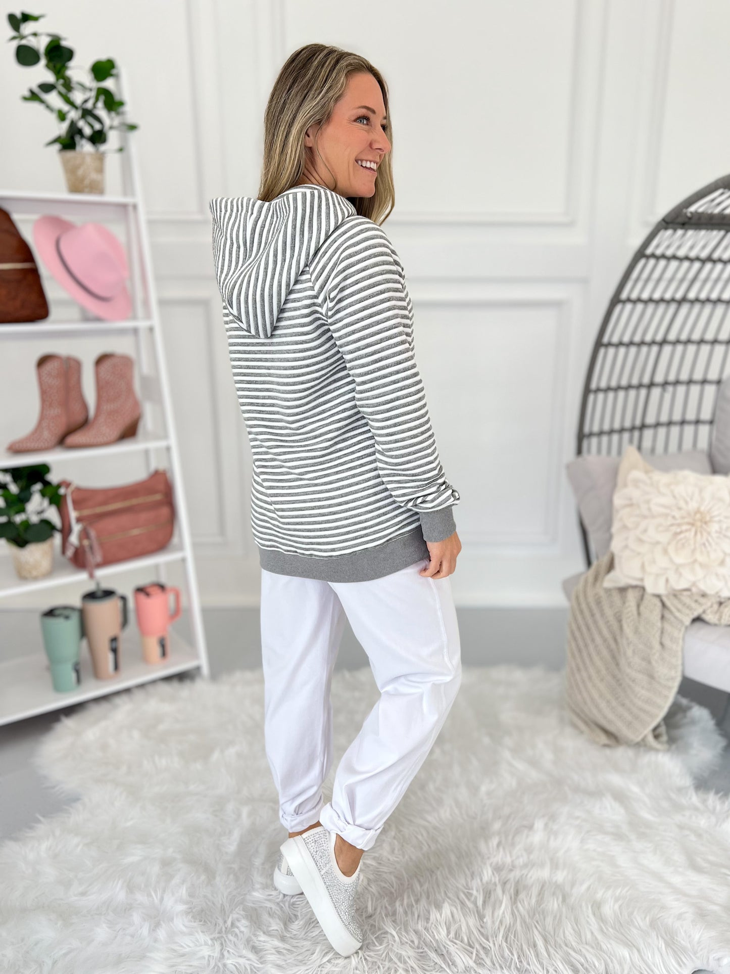 Tatum Pullover Hoodie - Charcoal Stripe