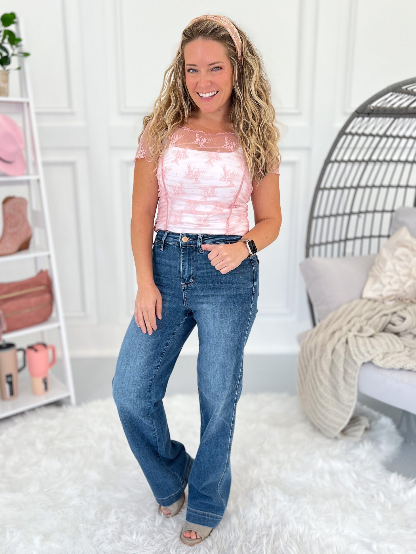 Stitch Perfect - Rose Gold Thread Judy Blue Straight Leg Jeans