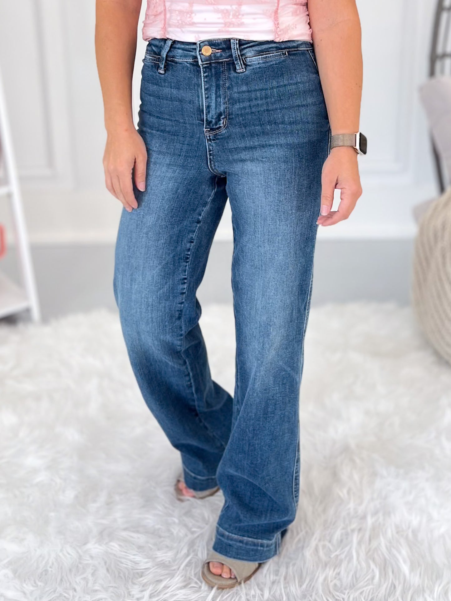 Stitch Perfect - Rose Gold Thread Judy Blue Straight Leg Jeans