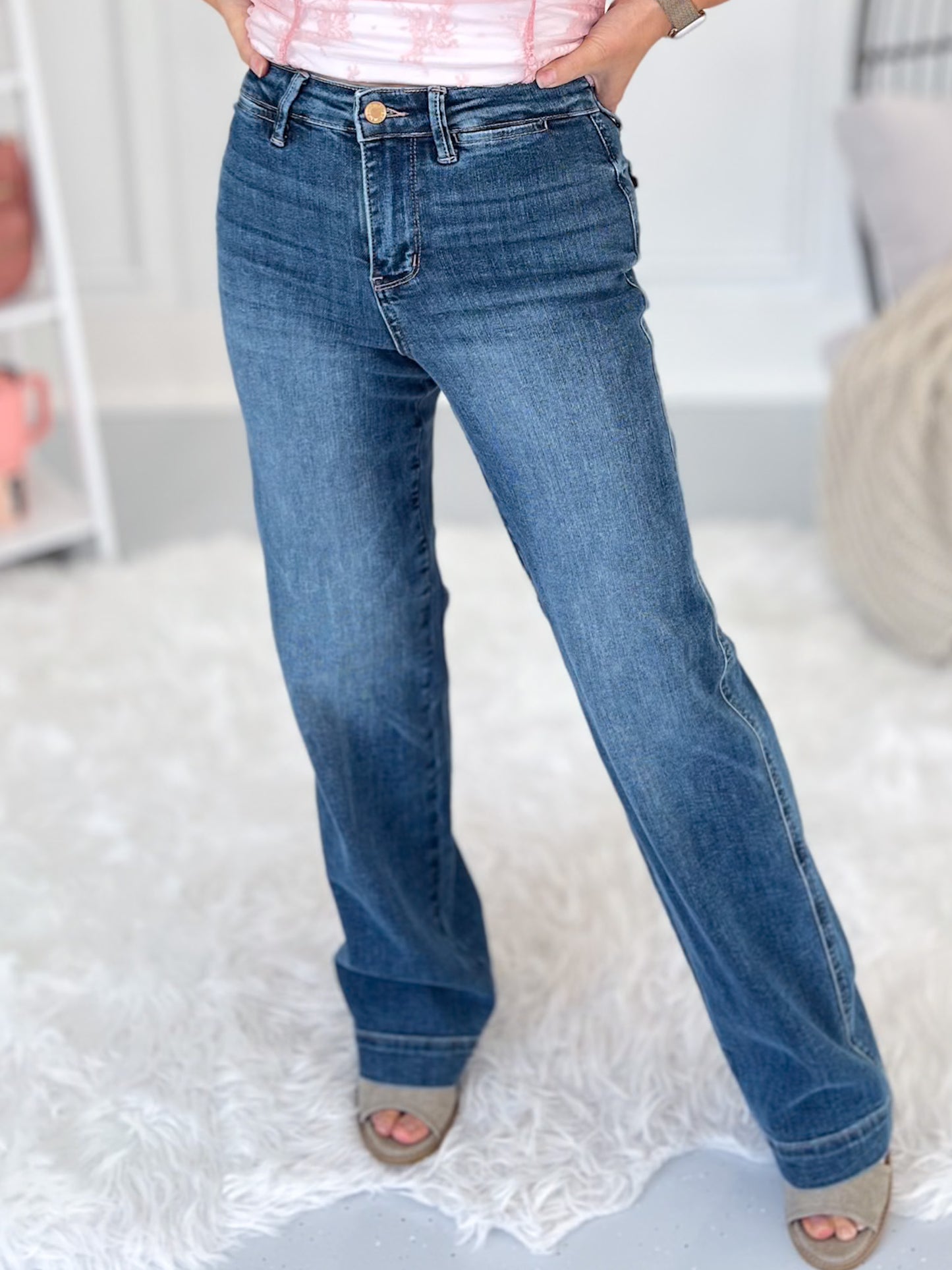 Stitch Perfect - Rose Gold Thread Judy Blue Straight Leg Jeans