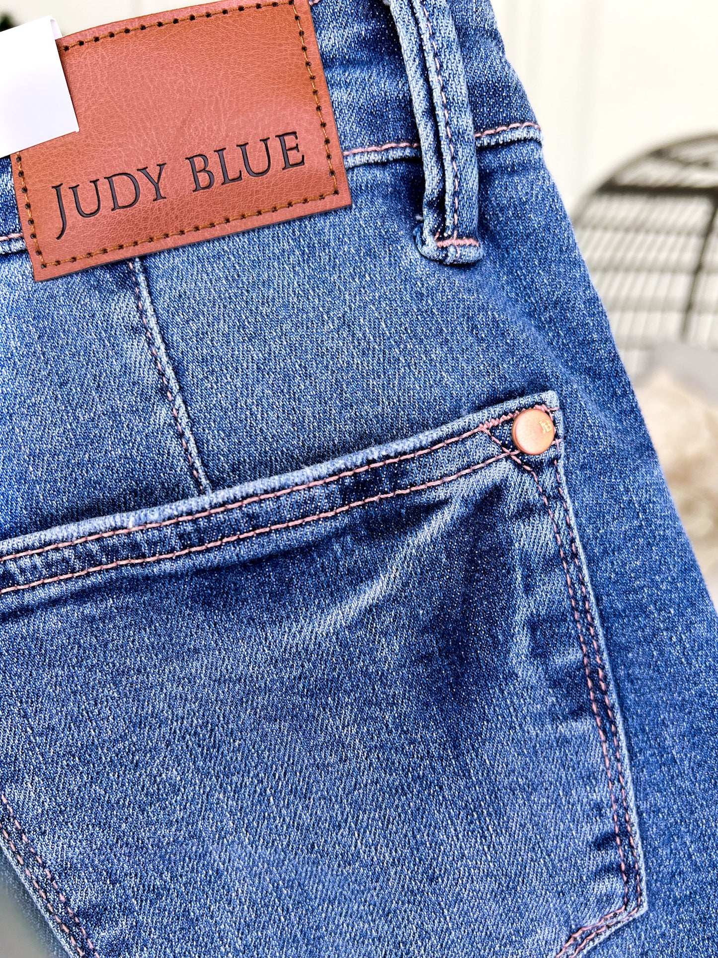 Stitch Perfect - Rose Gold Thread Judy Blue Straight Leg Jeans