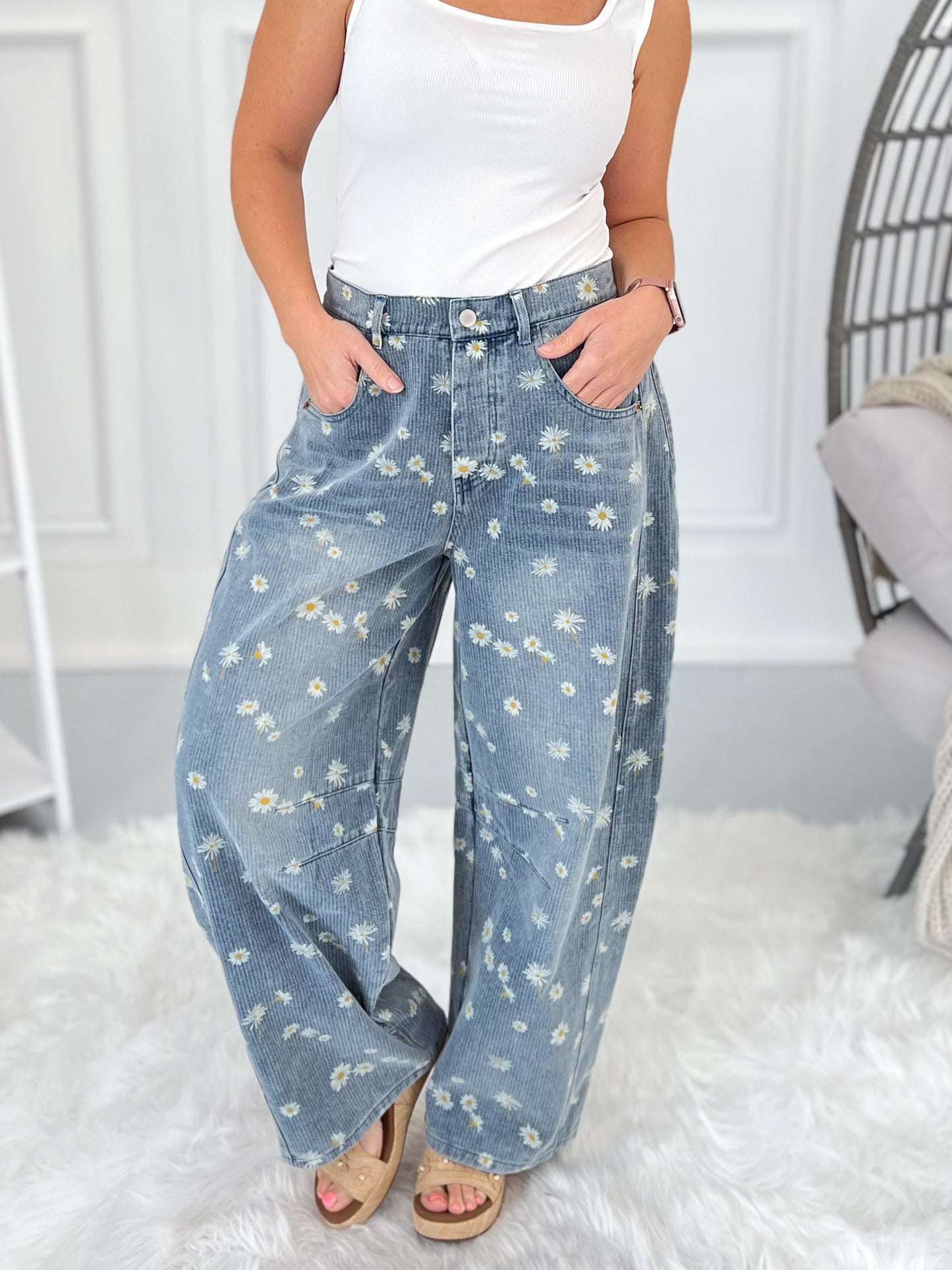 Backyard Bloom - Wide Leg Floral Jean