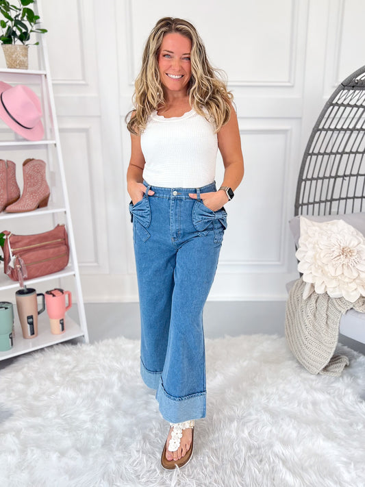 Bow With The Flow Denim Pants - Final Sale