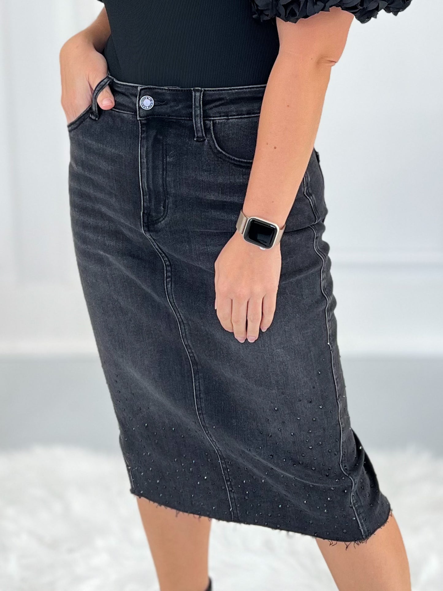 Judy Blue Rhinestone Embellished Mid Length Skirt - Final Sale