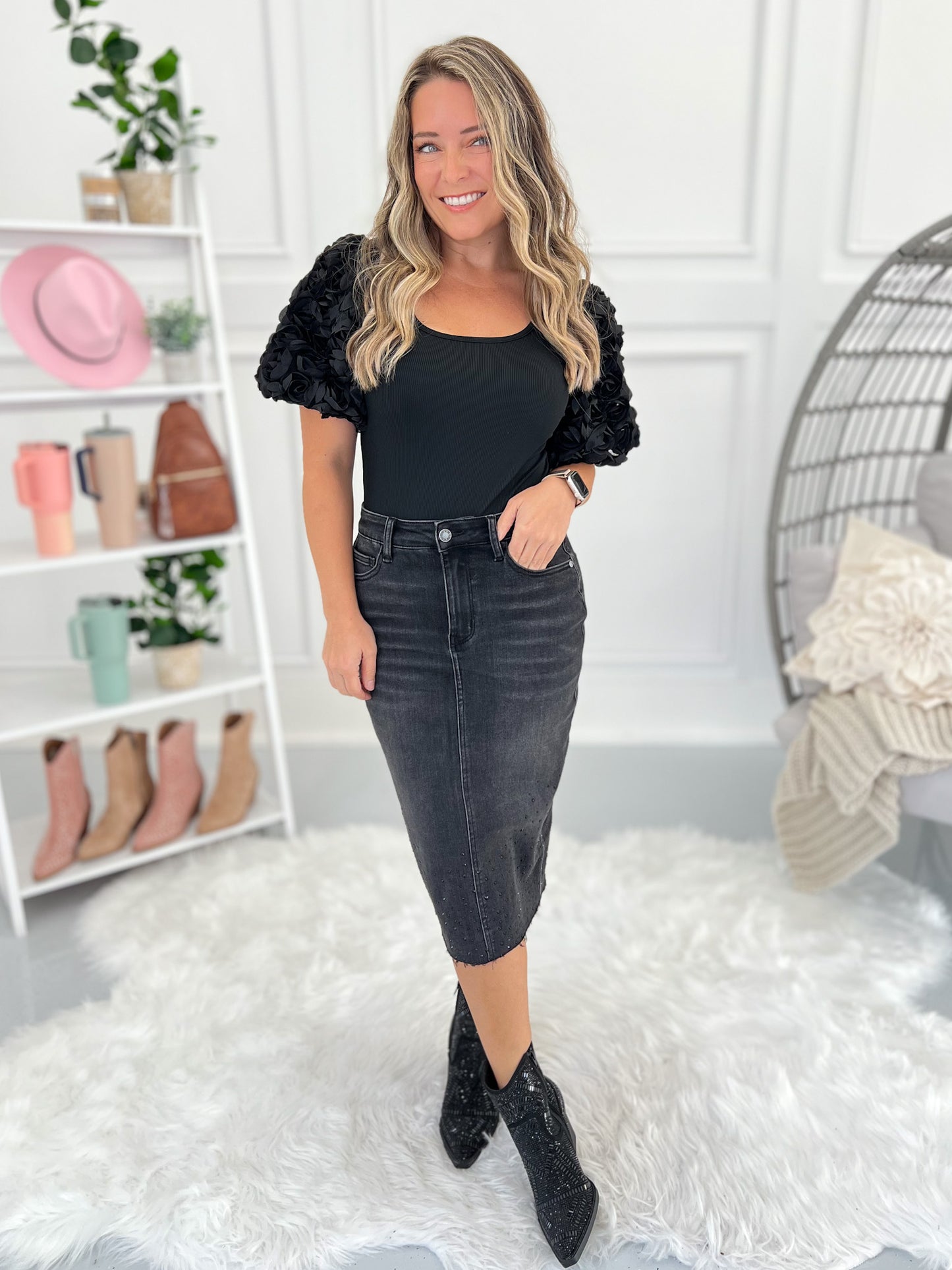 Judy Blue Rhinestone Embellished Mid Length Skirt - Final Sale
