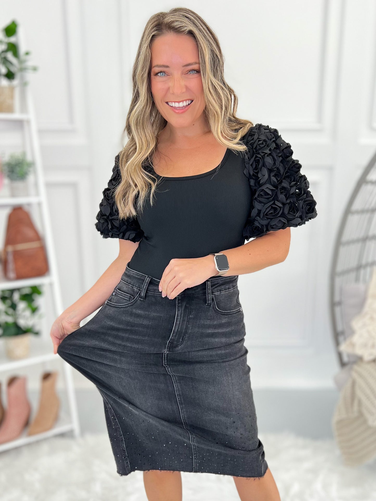 Judy Blue Rhinestone Embellished Mid Length Skirt - Final Sale