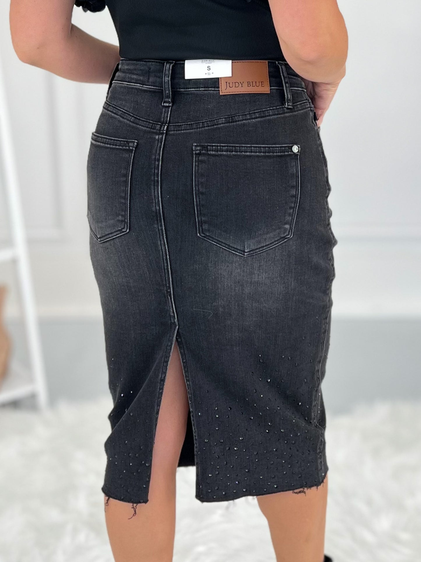 Judy Blue Rhinestone Embellished Mid Length Skirt - Final Sale