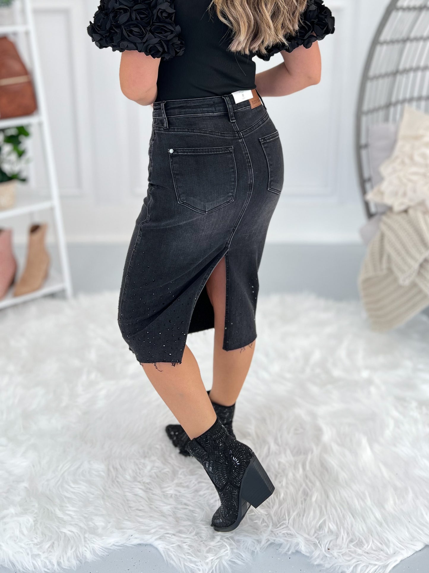 Judy Blue Rhinestone Embellished Mid Length Skirt - Final Sale